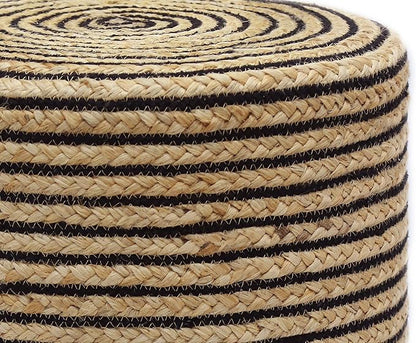 COTTON CRAFT Braided Pouf – Cylindrical Jute Cotton Ottoman - Boho Foot Stool - Bedroom Dorm Family Room Accent Seating – Rustic Decorative Round Pouf – 15 Dia x 16 Height - Natural Black Pinstripe