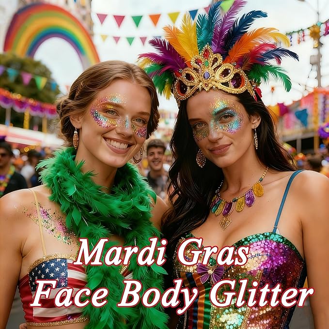 AROIC Face Glitter, 14Pcs St Patricks Day Accessories, Body & Hair Glitter Gel Sparkle Makeup Party Rave Outfits, Concerts Festival Face Paint，Rave Accessories Music Festivals Black Light Party