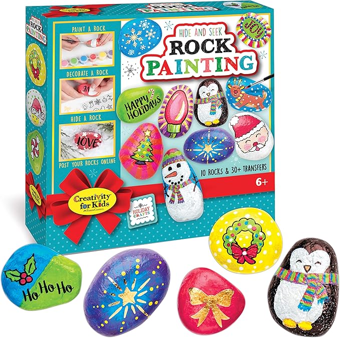 Creativity for Kids Holiday Hide & Seek Rock Painting Kit: Christmas Crafts for Kids Ages 6-8+, Kids Christmas Gifts & Activities, Craft Kits with 10 Rocks, Holiday Crafts for kids