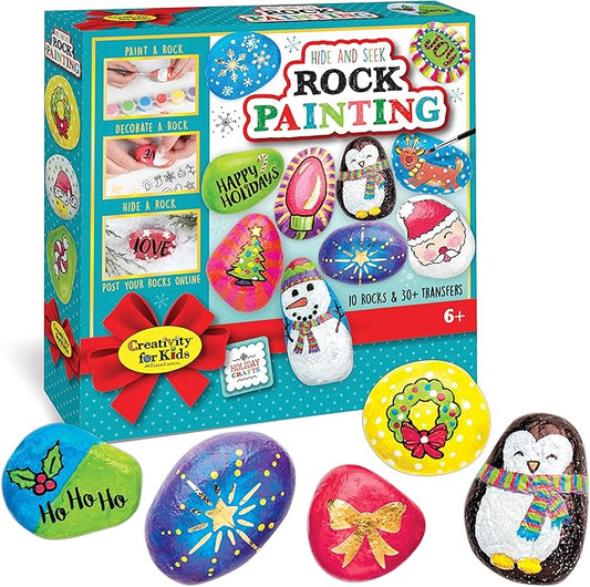 Creativity for Kids Holiday Hide & Seek Rock Painting Kit: Christmas Crafts for Kids Ages 6-8+, Kids Christmas Gifts & Activities, Craft Kits with 10 Rocks, Holiday Crafts for kids