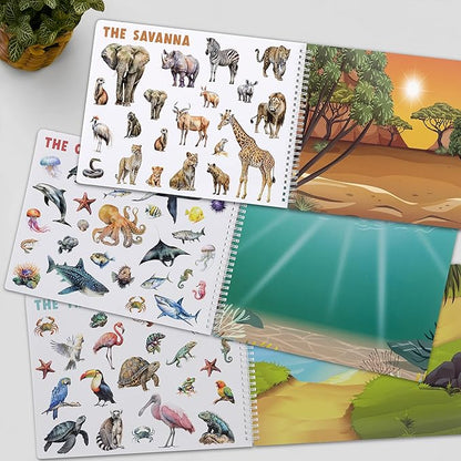 Fun Sticker Book for Toddlers 2-4 Years - Perfect Kids Activity Book with Beautiful Stickers & 12 Reusable Themes for Entertaining Girls & Boys 4-8 While Traveling - Incl. Animal & Coloring Pages