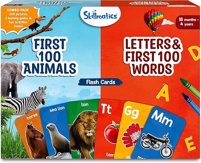 Skillmatics Thick Flash Cards Combo for Toddlers - Montessori Toys & Educational Games, Preschool Learning Activities, Gifts for Kids Ages 1, 2, 3, 4 Years