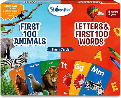 Skillmatics Thick Flash Cards Combo for Toddlers - Animals & Letters, Montessori Toys, Educational Games, Preschool Learning, Learning Aids, Gifts for Kids Ages 1, 2, 3, 4 Years