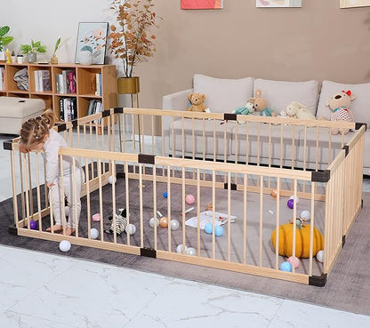 Baby Playpen,Playpen for Babies and Toddlers, Wooden Baby Playpen,79x71, Baby Play Pen,Baby Play Fence,Baby Play Yards,Baby Activity Center (180x200CM)