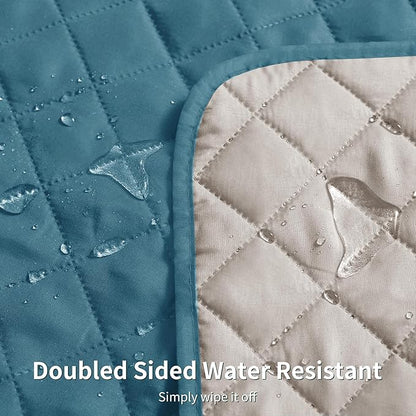 CHUN YI Oversized Couch Cover, Water Resistant Sofa Cover Slipcover for 4 Cushion Sofa, Washable with Adjustable Strap Storage Pocket for Living Room Dog Pet (Oversized Sofa, Blue)