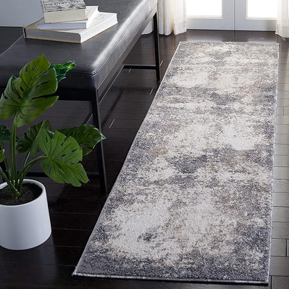 SAFAVIEH Aston Collection Runner Rug - 2' x 8', Grey & Ivory, Modern Abstract Design, Non-Shedding & Easy Care, Ideal for High Traffic Areas in Living Room, Bedroom (ASN707F)