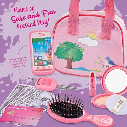 Toddler Play Purse for Kids with Accessories, Toys for Girls with Pretend Makeup, Keys, Smartphone, Dress Up Toy Purse for Toddlers and Kids - Birthday Gift for Little Toddler Girls Ages 3 4 5 6, Pink