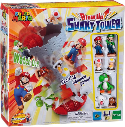 Epoch Games Super Mario Blow Up! Shaky Tower Balancing Game - Tabletop Skill and Action Game with Collectible Super Mario Action Figures (Pack of 1)