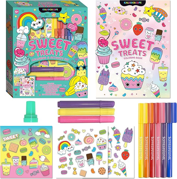 Hinkler Kaleidoscope: Sweet Treats Coloring & Activity Kit - Kids Cute Dessert Themed Coloring Book w/Scented Stationery & Stickers, Ages 6+