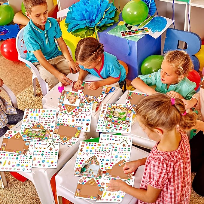 chiazllta 30 Packs Christmas Picture Frame Craft Kits for Kids, Xmas DIY Gingerbread Candy Craft Holiday Art Favor Home Class Game Activities for Kindergarten Preschool