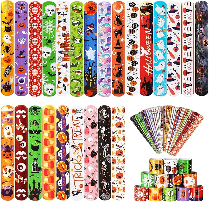 72 PCS Halloween Slap Bracelets Bulk for Kids Snap Bracelets - Bulk Halloween Party Favors for Kids, Halloween Wristbands Toys Prizes Treats for Kids Classroom Favors, Non-Candy Exchanging Gifts