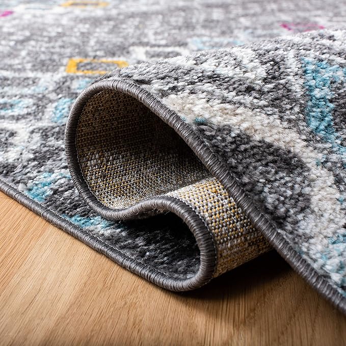 SAFAVIEH Amsterdam Collection Runner Rug - 2'3" x 8', Dark Grey & Ivory, Moroccan Boho Design, Non-Shedding & Easy Care, Ideal for High Traffic Areas in Living Room, Bedroom (AMS108H)