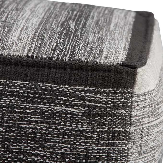 SIMPLIHOME Naya 16 Inch Boho Cube Pouf in Patterned Grey Melange Cotton, For the Living Room, Bedroom and Kids Room