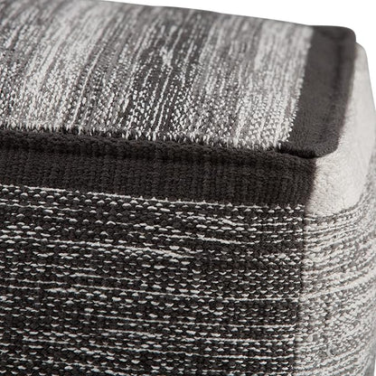 SIMPLIHOME Naya 16 Inch Boho Cube Pouf in Patterned Grey Melange Cotton, For the Living Room, Bedroom and Kids Room