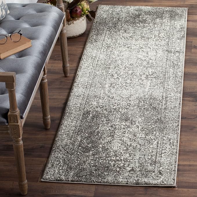 SAFAVIEH Evoke Collection 2'2" x 11' Grey/Ivory EVK256D Oriental Distressed Non-Shedding Living Room Bedroom Runner Rug
