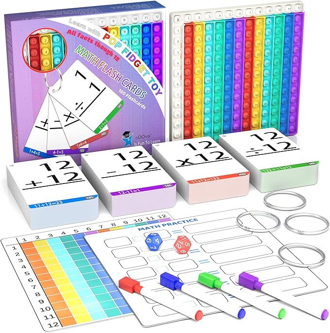 Math Games for Kids - Math Pop It with Flash Cards for Kids Ages 4-8 - Fun Math Practice with Addition, Subtraction, Multiplication & Division - Ideal for Math Learning and Skill Building.