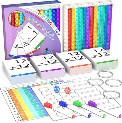 Math Games for Kids - Math Pop It with Flash Cards for Kids Ages 4-8 - Fun Math Practice with Addition, Subtraction, Multiplication & Division - Ideal for Math Learning and Skill Building.