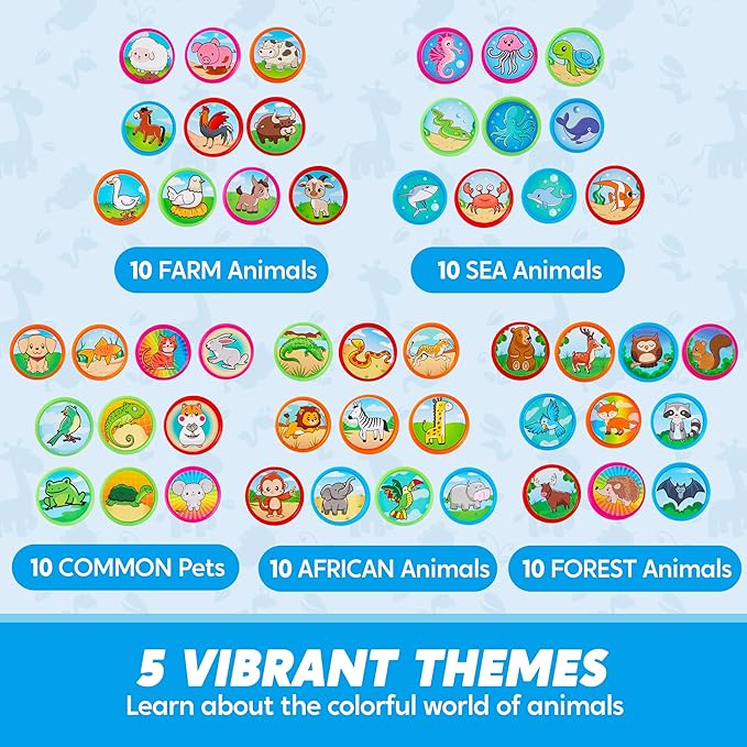 JOYIN 50 Pcs Animal Stamps for Kids, with 50 Different Designs, Farm,Sea Animals,Stamps for Crafting, Prize Box Toys for Classroom, Kids Party Favor