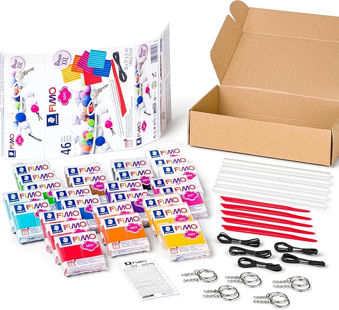 STAEDTLER 8023 15 FIMO Soft Oven-Hardening Polymer Modelling Clay - Basic XXL Kit, Assorted Colours (Pack of 26 x 57g Blocks & 20 x Accessories)