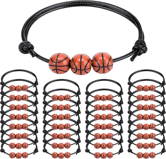 30pcs Sport Theme Charm Bracelets Adjustable Inspirational Beads Ball Party Favors for Teens Boys Girls Adult Decoration Wristbands Student Present
