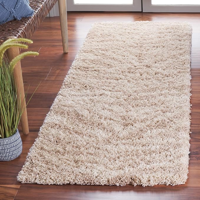 SAFAVIEH Portofino Shag Collection Runner Rug - 2'3" x 11', Ivory & Beige, Zebra Abstract Design, Non-Shedding & Easy Care, 2-inch Thick Ideal for High Traffic Areas in Living Room, Bedroom (PTS215B)