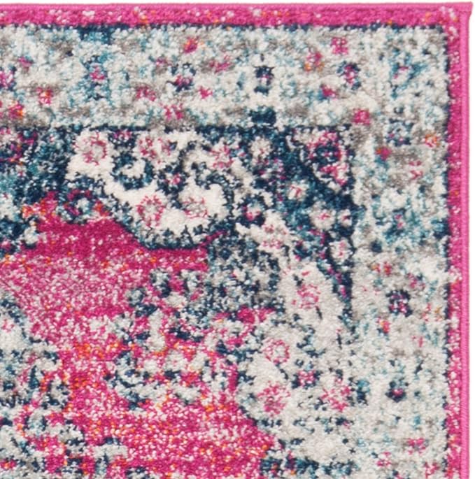 SAFAVIEH Evoke Collection 2'2" x 7' Fuchsia / Navy EVK250R Oriental Medallion Distressed Non-Shedding Living Room Entryway Foyer Hallway Bedroom Runner Rug