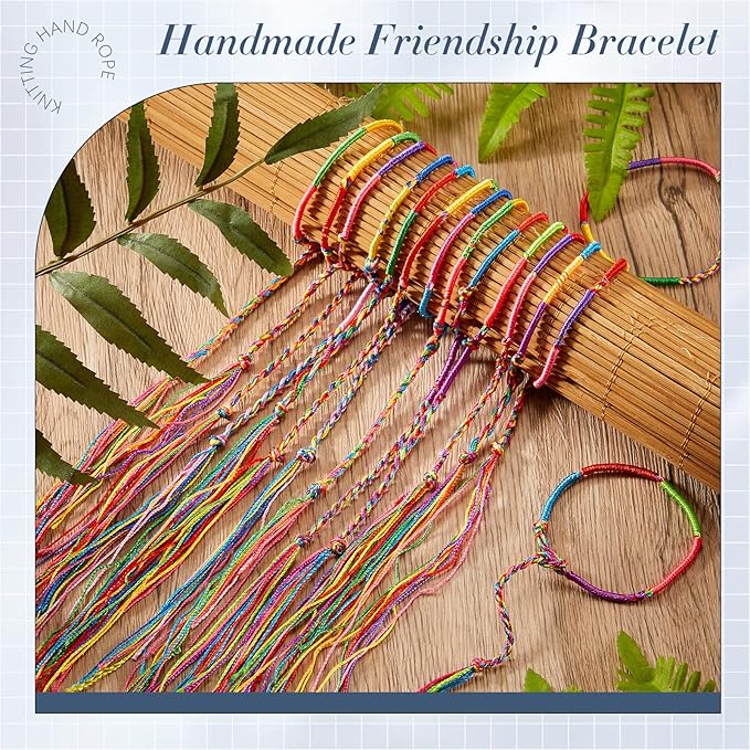 Henoyso 200 Pieces Friendship Bracelets Bulk Handmade Braided String Colorful Braid Friendship Cords Strand Bracelet Party Supply Favors for Birthday Gifts(Classic Style)