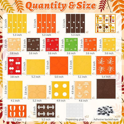 HubirdSall 24 Pack Fall Felt Bookmark Craft Kit, Make Your Own Thanksgiving Bookmarks with Football Turkey Pumpkin Owl Sunflower DIY Birthday Party Gift for Kids School Classroom Prize Art Activities