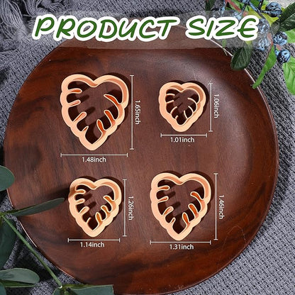 Puocaon Monstera Leaves Clay Cutters - 4 pcs Monstera Leaves Polymer Clay Cutters for Earrings, One Pattern in Different Size Clay Cutters for Polymer Clay Jewelry, Leaves Drop Dangle Earrings Making