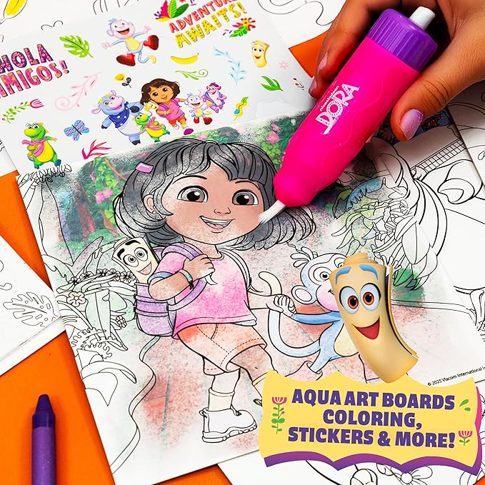 Horizon Group USA Dora Ultimate Activity Backpack, 10+ Creative Projects in a Reusable Bag, Less-Mess Toddler Toys, Road Trip Essentials for Kids, Great Airplane Toy, Dora Purple