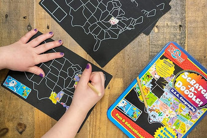 Bendon TS Shure Educational Scratch-A-Doodle United States USA Geography Learning Tin with 5 Scratchboards and Wooden Stylus 51474