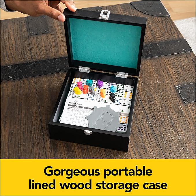 Spin Master Games Legacy Deluxe Mexican Train Dominoes, Classic Original Board Game Set Double-12 Dominoes with Sturdy Wood Case, for Kids and Adults Aged 8 and up