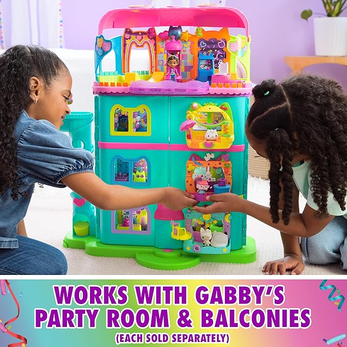 DREAMWORKS GABBY'S DOLLHOUSE, 14 Pc Celebration Dollhouse, 25-Inches Tall, with Toy Figures, Doll House Furniture & 10 Sounds, Kids Toys for Girls & Boys Ages 3+