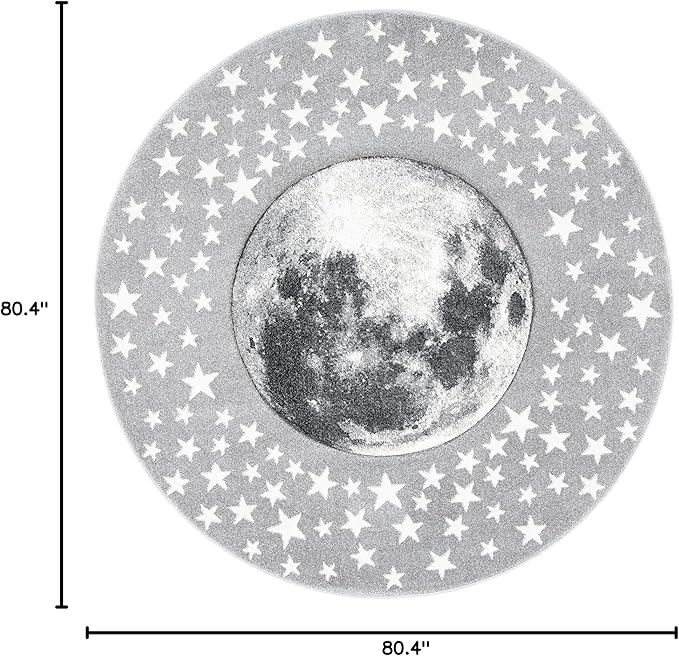 SAFAVIEH Carousel Kids Collection 6'7" Round Light Grey/White CRK135F Moon and Stars Non-Shedding Nursery Playroom Area Rug