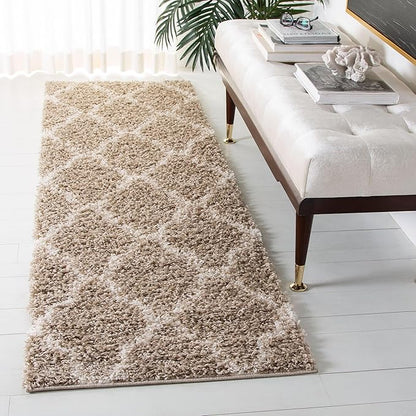 SAFAVIEH Dallas Shag Collection 2'3" x 8' Beige/Ivory SGDS257D Trellis Non-Shedding Living Room Bedroom Dining Room Entryway Plush 1.5-inch Thick Runner Rug