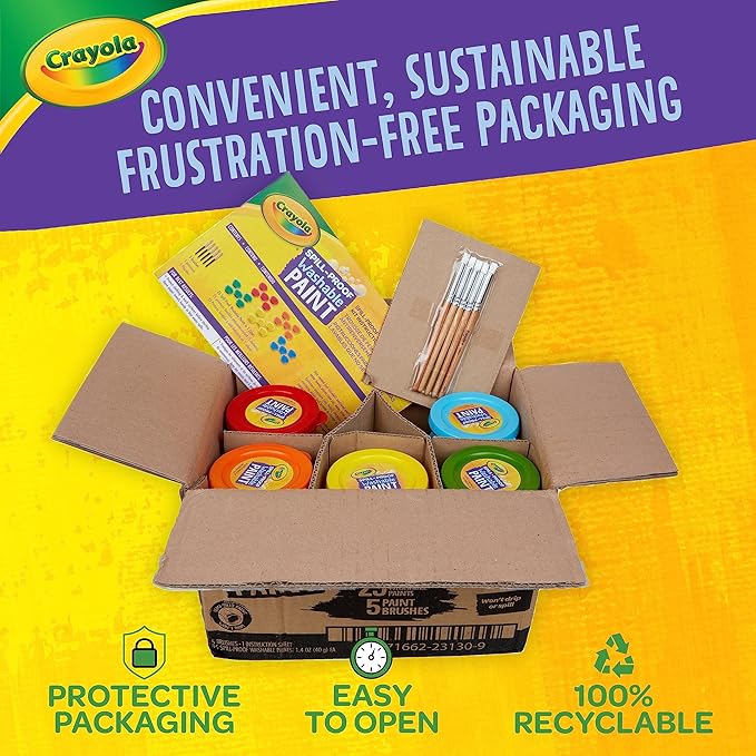 Crayola Spill Proof Paint Set (25ct), Washable Paint for Kids, Kids Craft Supplies, Holiday Gift for Toddlers & Kids, Nontoxic, 3+