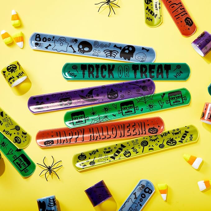 JOYIN 72 Pcs Halloween Slap Bracelets, Reflective Slap Bracelets Bulk for Kids Gifts, Friendship Bracelets for Halloween Goodie Bag Fillers, Halloween Party Favors School Classroom Game Prizes