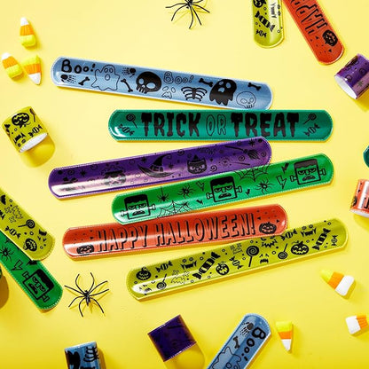 JOYIN 72 Pcs Halloween Slap Bracelets, Reflective Slap Bracelets Bulk for Kids Gifts, Friendship Bracelets for Halloween Goodie Bag Fillers, Halloween Party Favors School Classroom Game Prizes