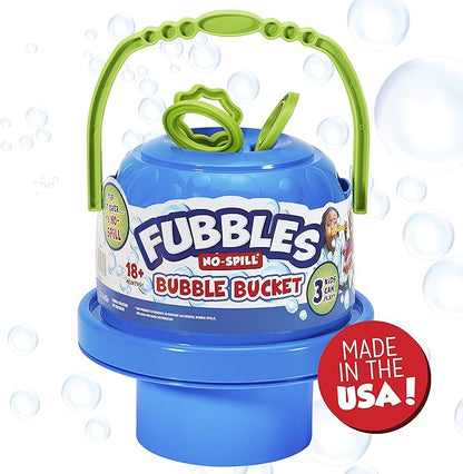 Fubbles Bubbles No-Spill Big Bubble Bucket | Bubbles for Toddlers and Kids of All Ages | Includes Fubbles Bubbles Bucket and 3 Bubble Wands, Made in The USA