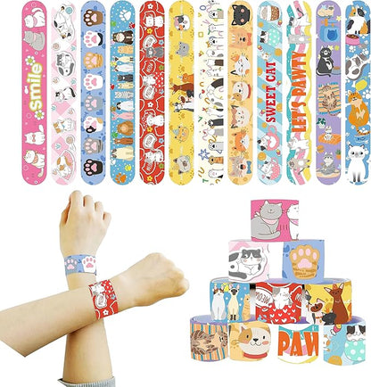 48 Pcs Slap Bracelets for Kids Holiday Party Favor Toys Slap Bracelets Bulk Cat and Dog Theme Snap Bracelet Birthday Party Supplies Classroom Prizes Wrist Bands Toddler Party Favors Christmas Easter Halloween Holiday Gifts