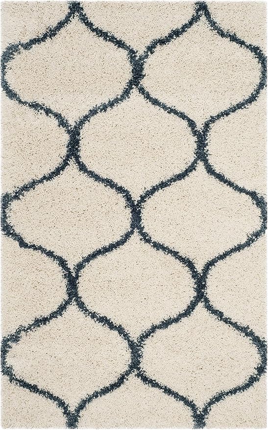 SAFAVIEH Hudson Shag Collection Accent Rug - 2'3" x 3'9", Ivory & Slate Blue, Non-Shedding & Easy Care, 2-inch Thick Ideal for High Traffic Areas in Entryway, Living Room, Bedroom (SGH280T)