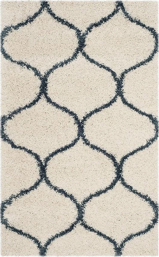 SAFAVIEH Hudson Shag Collection Accent Rug - 2'3" x 3'9", Ivory & Slate Blue, Non-Shedding & Easy Care, 2-inch Thick Ideal for High Traffic Areas in Entryway, Living Room, Bedroom (SGH280T)