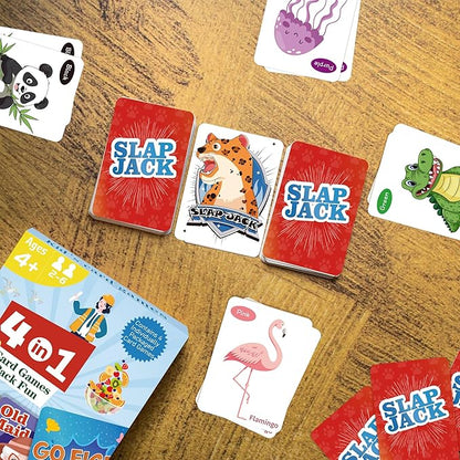 Card Games Go Fish,Old Maid,Slap Jack and Memory Match-4 Decks in 1 Pack,Classic Card Games for Kids Toddlers,Fun Kids Games for Family Party Game Night,Stocking Stuffers Gifts for Boys and Girls