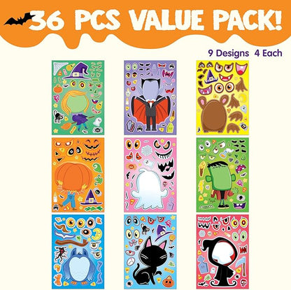 JOYIN 36 Pcs Halloween Make a Face Stickers for Kids, Halloween Crafts Party Supplies, Halloween Party Favor, Funny Stickers with 9 Designs, Halloween Games Classroom Art Activities Goodies Treats