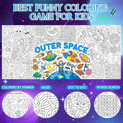 Outer Space Giant Coloring Poster for Kids 30 x 72 Inch, Space Large Coloring Poster Tablecloth, Outer Space Themed Color-in Activities Games for Kids School Classroom Home Party Supplies Decorations