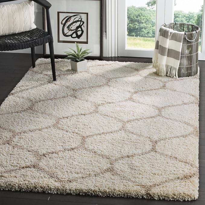 SAFAVIEH Hudson Shag Collection Accent Rug - 2' x 3', Navy & Ivory, Trellis Design, Non-Shedding & Easy Care, 2-inch Thick Ideal for High Traffic Areas in Entryway, Living Room, Bedroom (SGH280C)