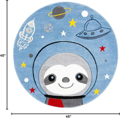 SAFAVIEH Carousel Kids Collection Area Rug - 4' Round, Blue & Grey, Sloth Design, Non-Shedding & Easy Care, Ideal for High Traffic Areas for Boys & Girls in Playroom, Nursery, Bedroom (CRK140M)