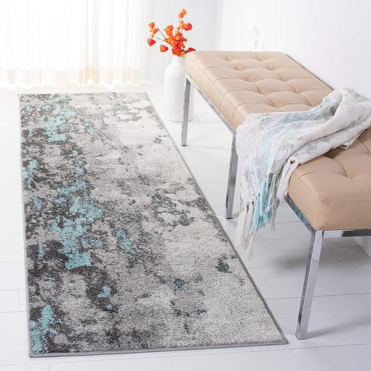 SAFAVIEH Adirondack Collection Runner Rug - 2'6" x 8', Turquoise & Grey, Modern Abstract Design, Non-Shedding & Easy Care, Ideal for High Traffic Areas in Living Room, Bedroom (ADR134K)