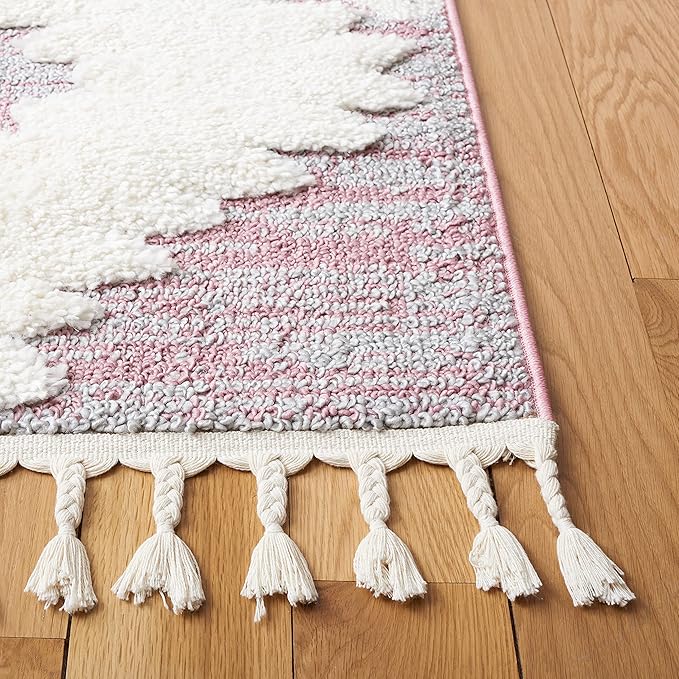 Safavieh Moroccan Tassel Shag Collection Runner Rug - 2'3" x 8', Pink & Ivory, Rustic Trellis, Non-Shedding & Easy Care, 2-inch Thick Ideal for High Traffic Areas in Living Room, Bedroom (MTS652U)