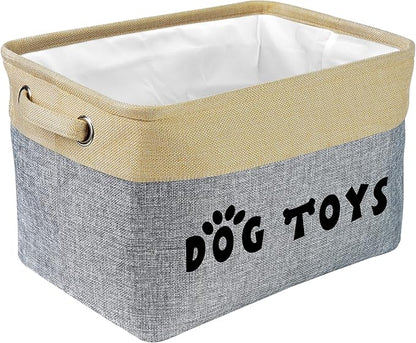 PET ARTIST Dog Toy Basket, Collapsible Dog Toy Bin Box with Comfortable Handles, Large Pet Toy Storage Basket Organizer for Accessories, Toys, Coat & Clothing, Blanket & Leash, Gray, 15"x11"x9"